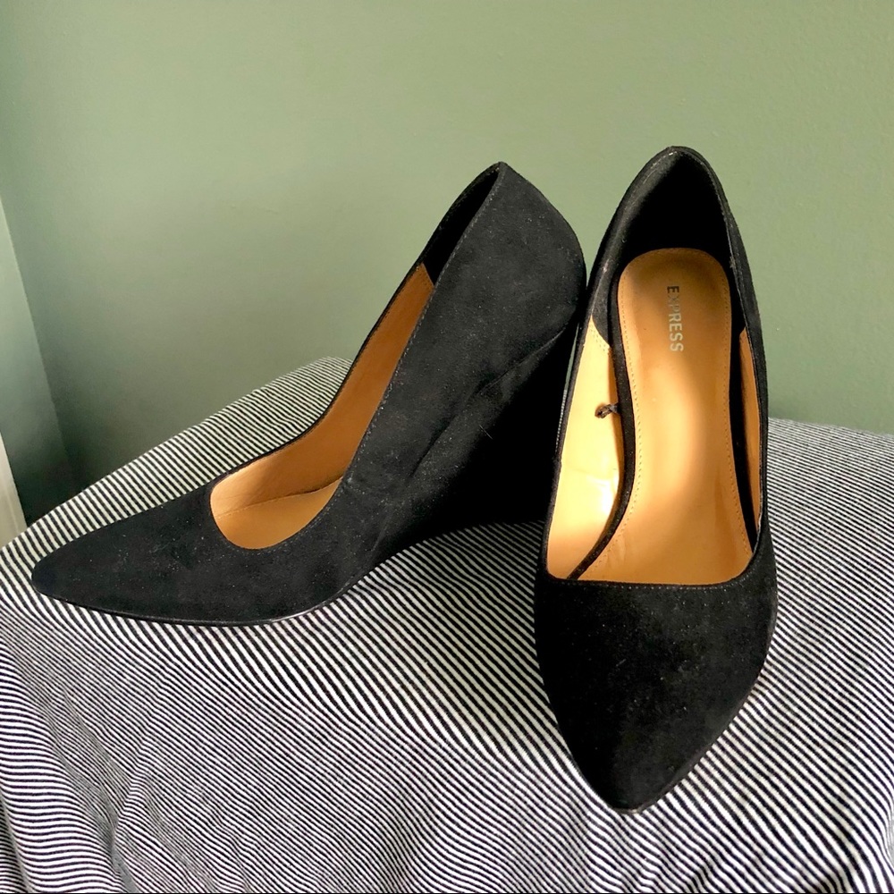 EXPRESS Black Suede Wedge Heels